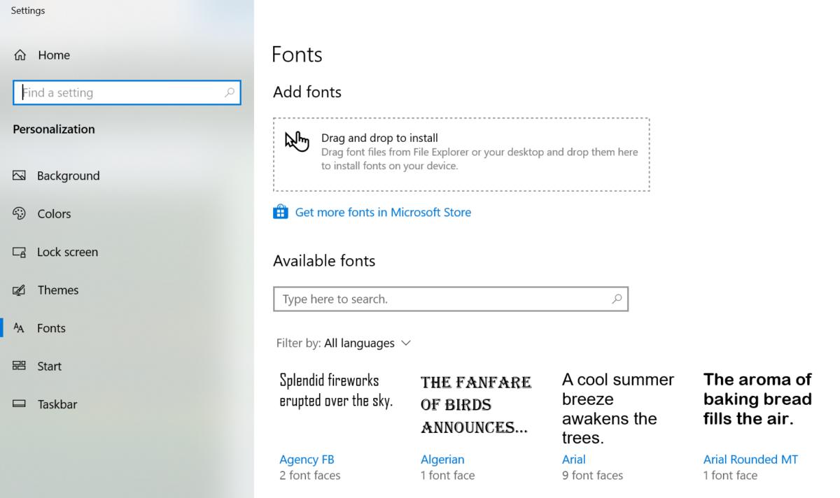 Microsoft Windows 10 April 2019 Update fonts