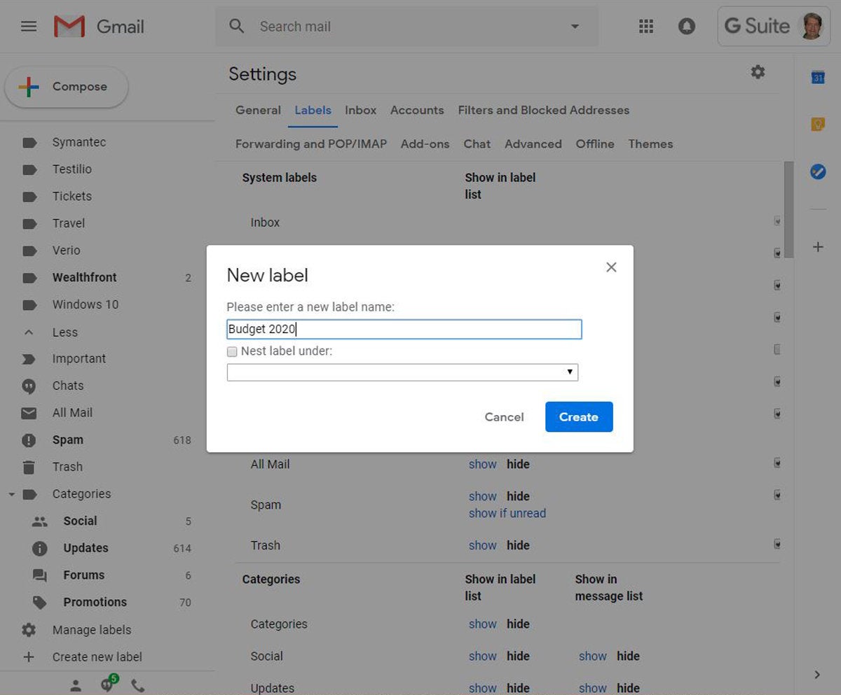 gmail create label