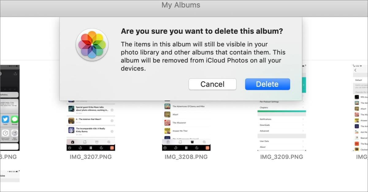 mac911 delete album not photos warning