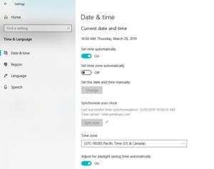 Windows 10 April 2019 Update manual time sync
