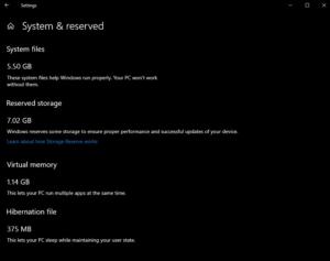 Windows 10 April 2019 Update reserved storage