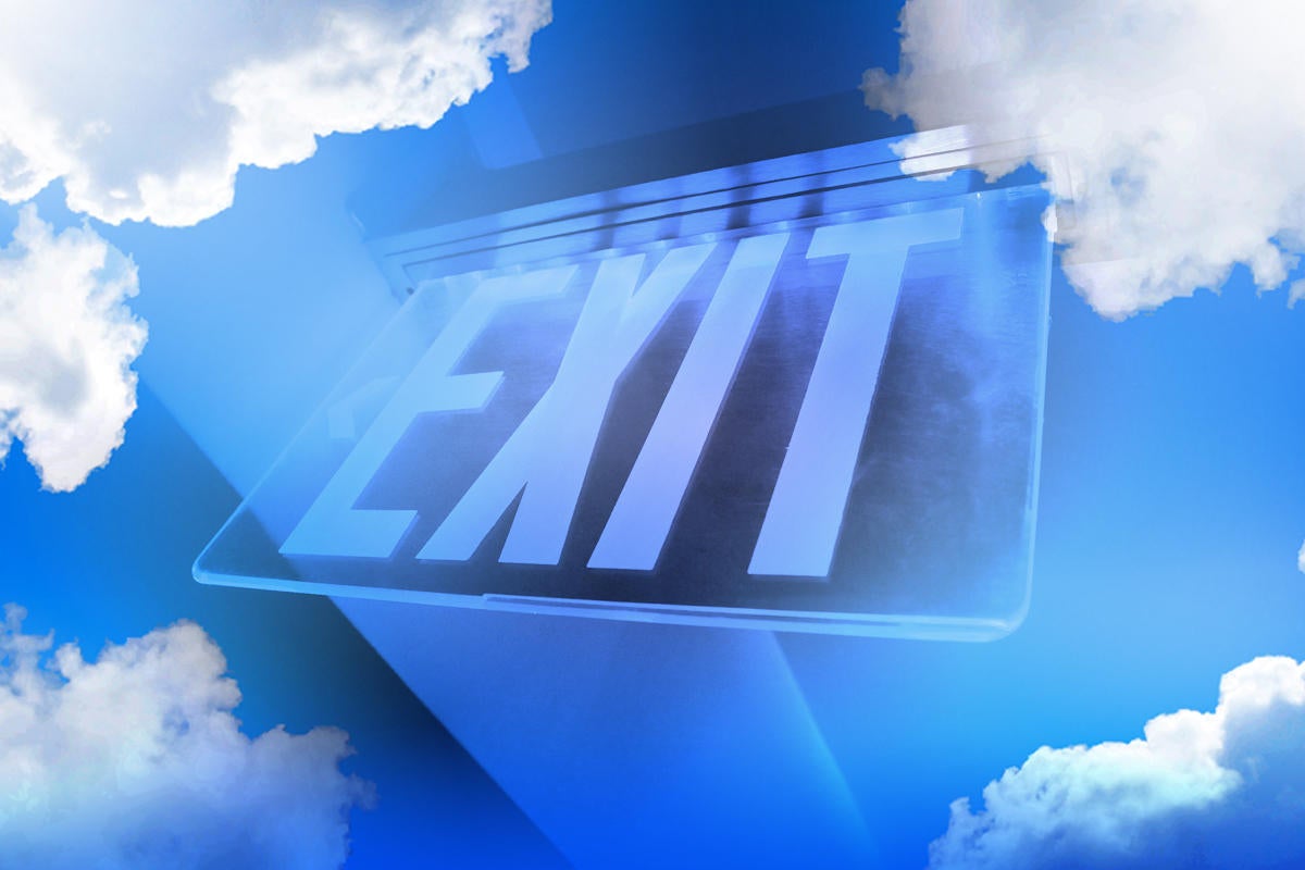 exit sign leaving the cloud cloud repatriatioin