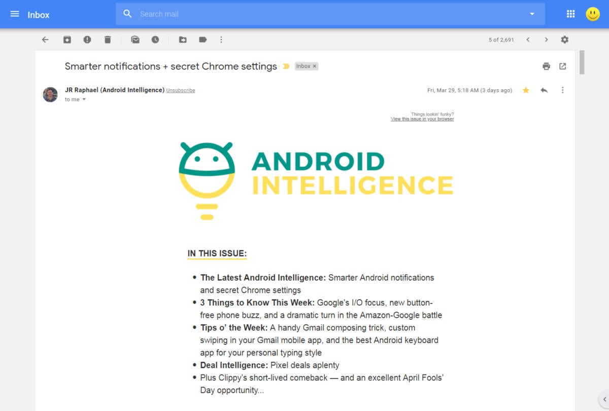 Interfaz de la bandeja de entrada de Gmail: vista de mensajes