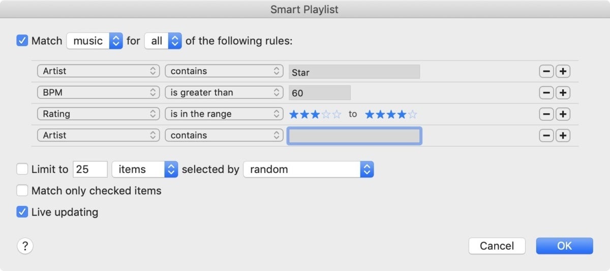 itunes 12 smart playlist criteria