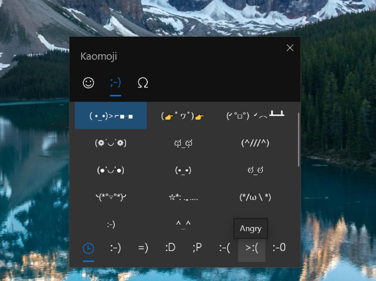 Microsoft Windows 10 kaomoji index