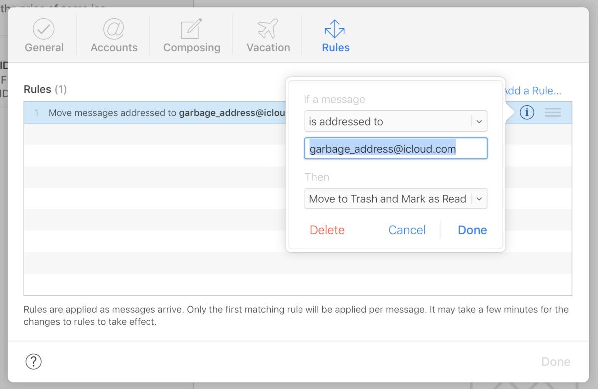 mac911 icloud mail rules trash