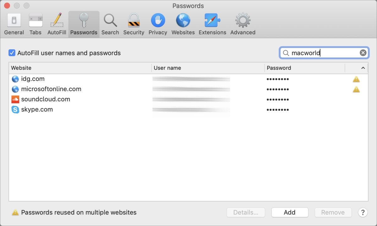 mac911 remove passwords safari macos