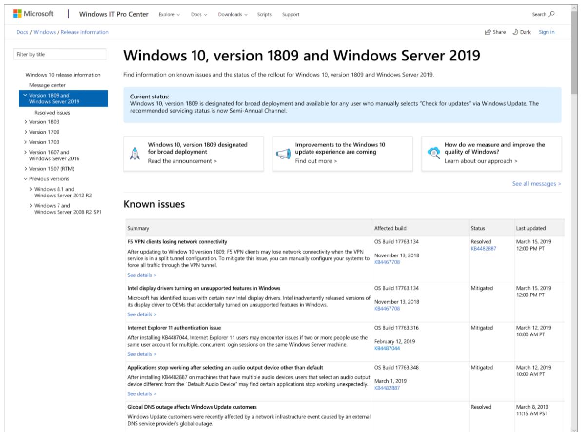 windows release health dashboard