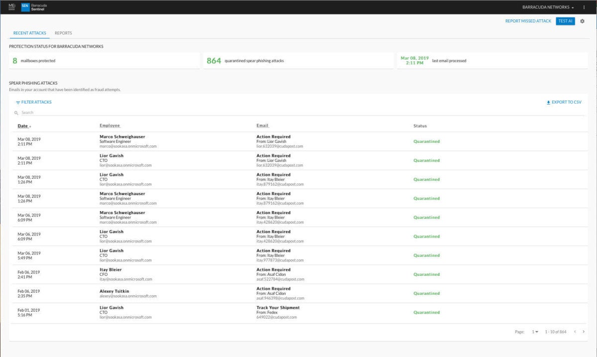 Barracuda sentinel - dashboard