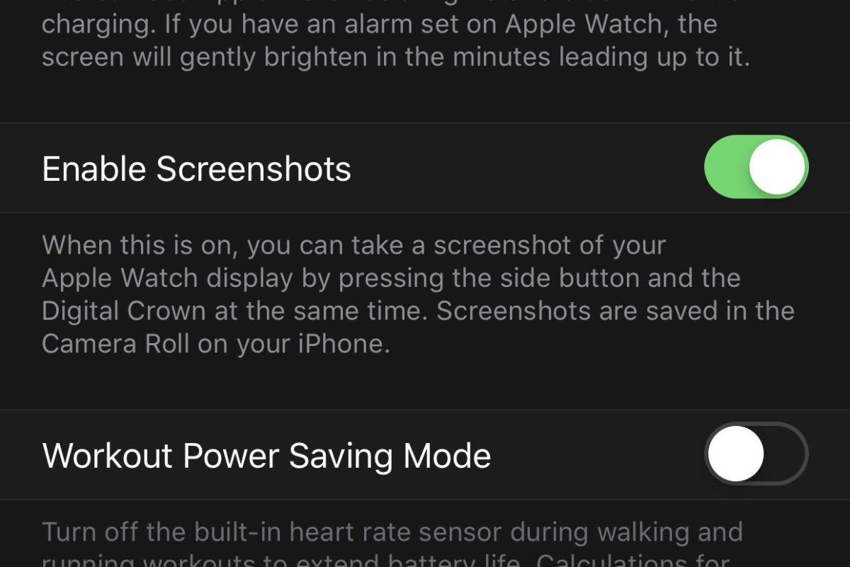 apple watch enable screenshots