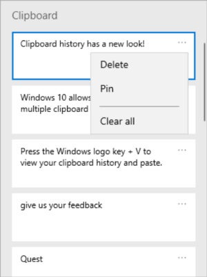 Windows 10 May Update clipboard history