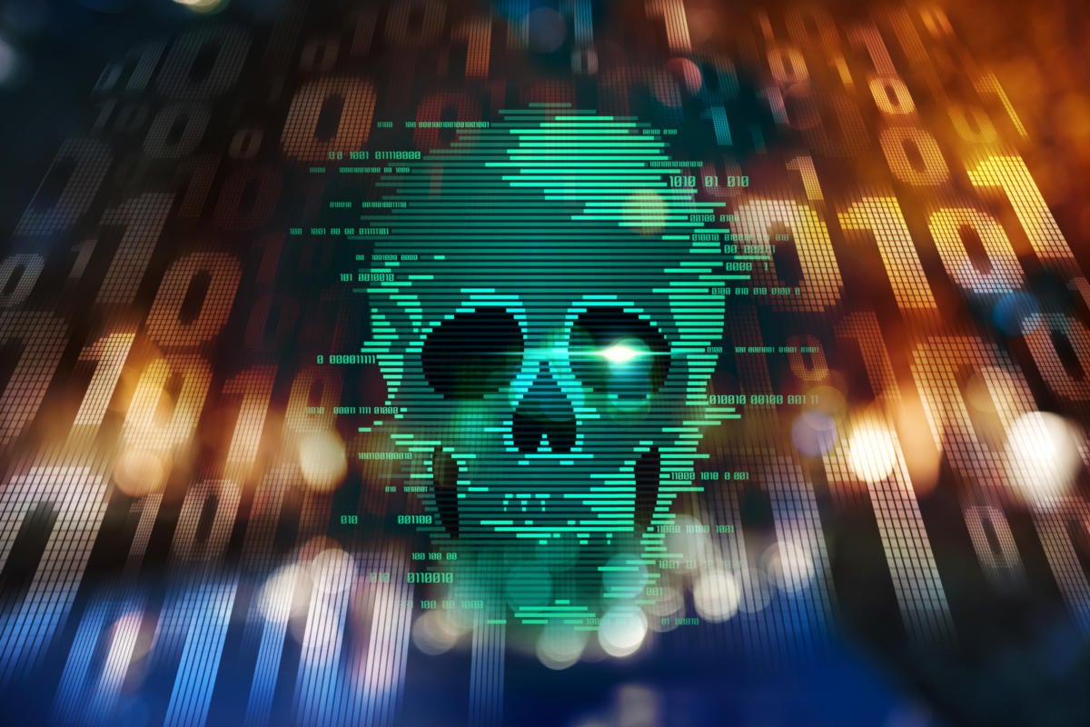 CSO  >  danger / security threat / malware / binary skull overlaying binary code
