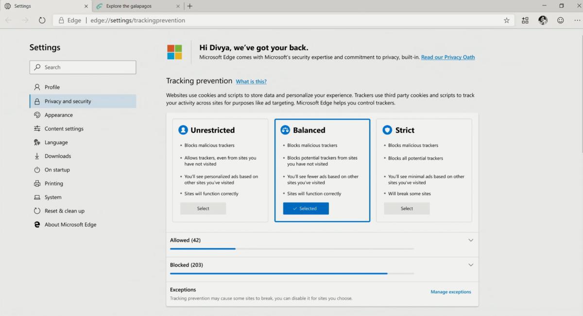 Microsoft edge privacy