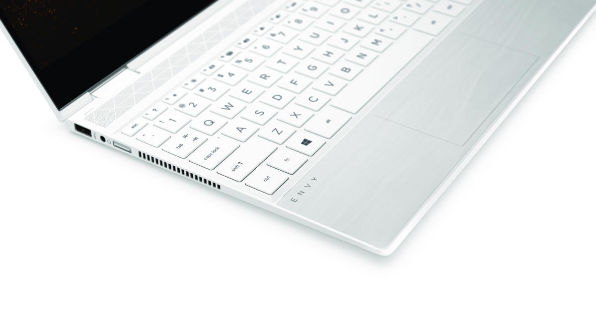 hp envy x360 13 and 15 in ceramicwhite deck close up