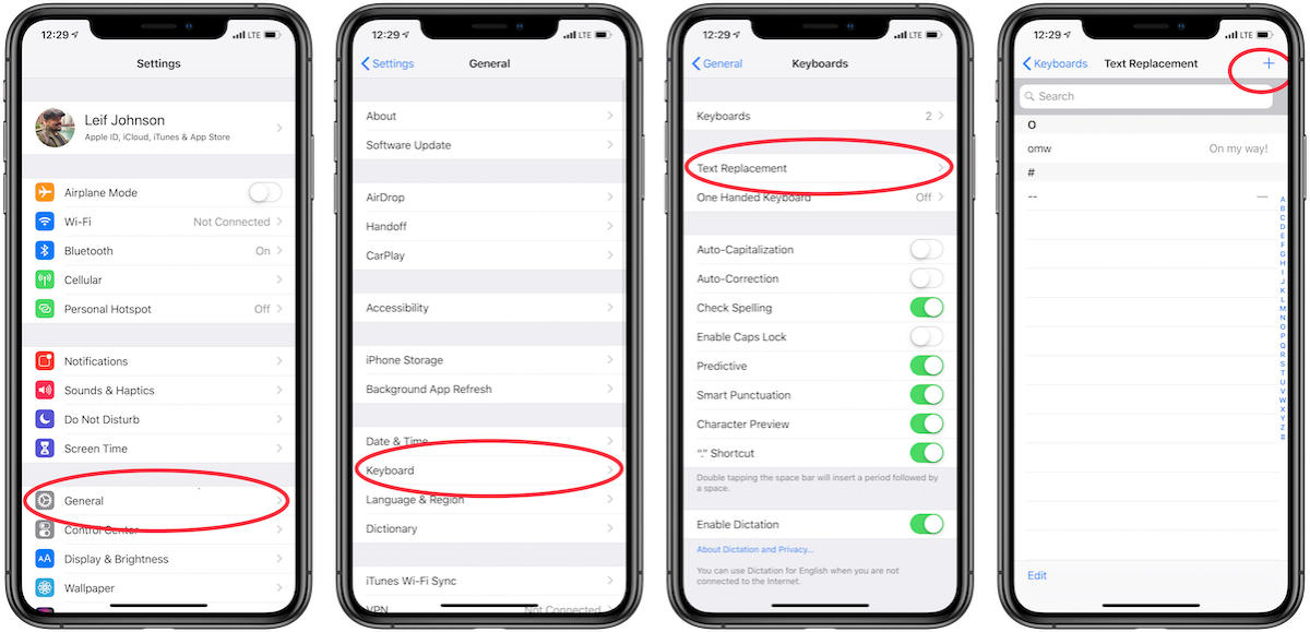 ios how to open text replacement