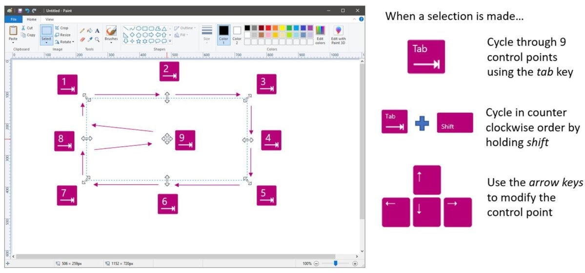 ms paint keyboard controls