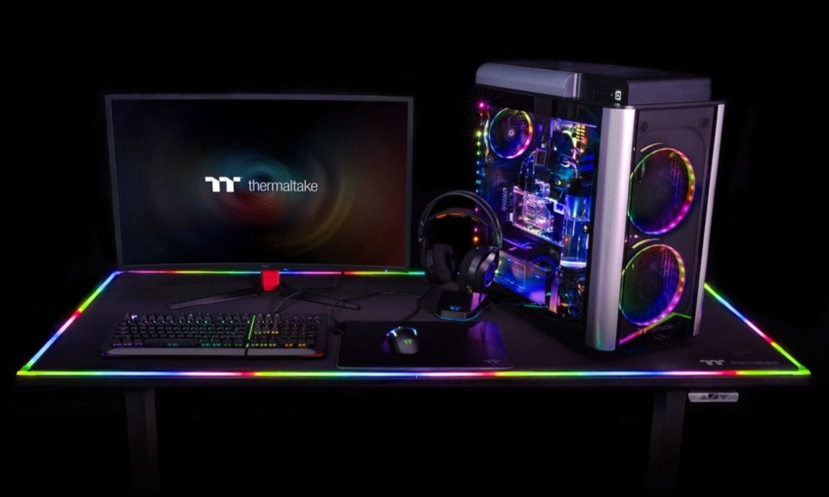 Thermaltake reveals a monstrous, RGB-laden $1,200 motorized desk for gamers  PCWorld