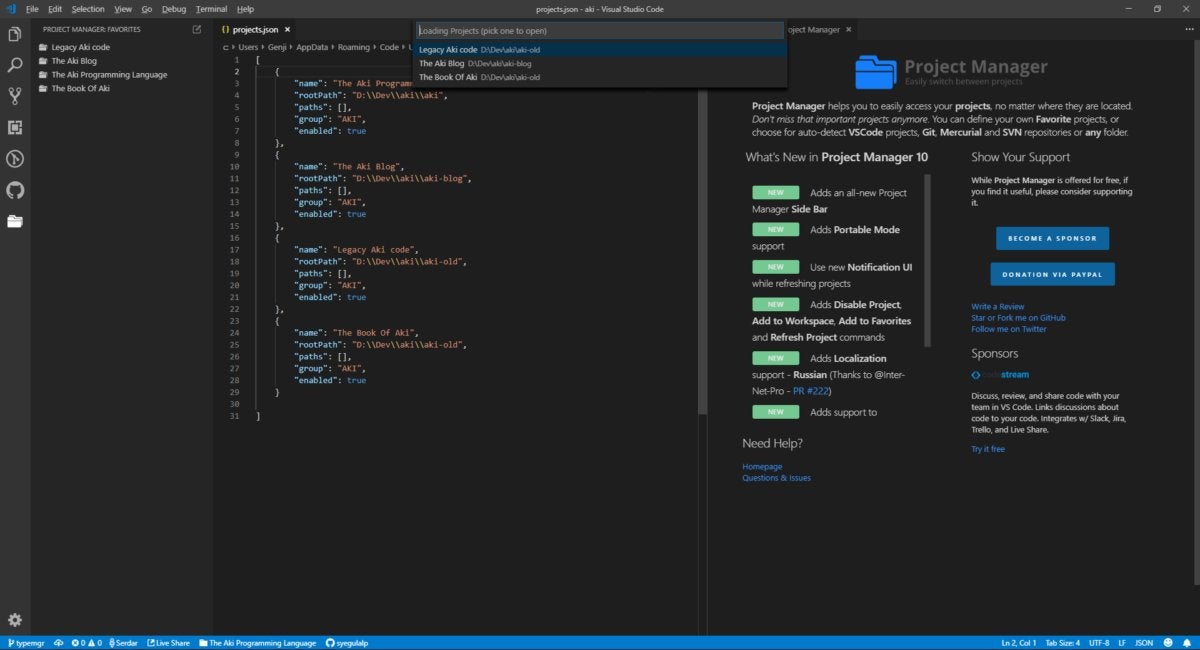 visual studio code project manager
