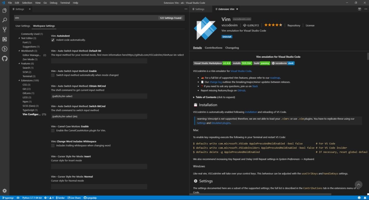 visual studio code vim