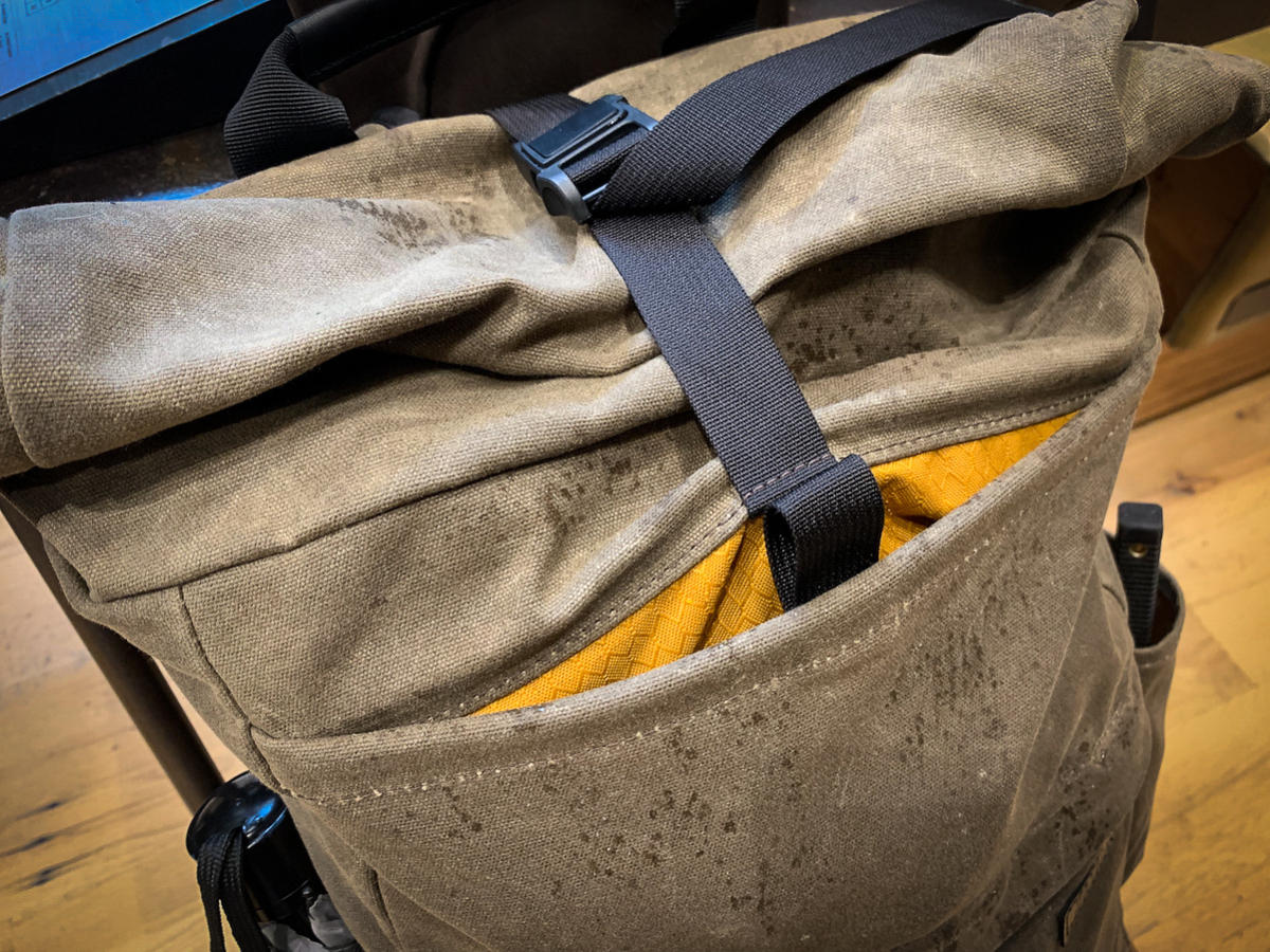 waterfield designs tech rolltop backpack front pocket 2