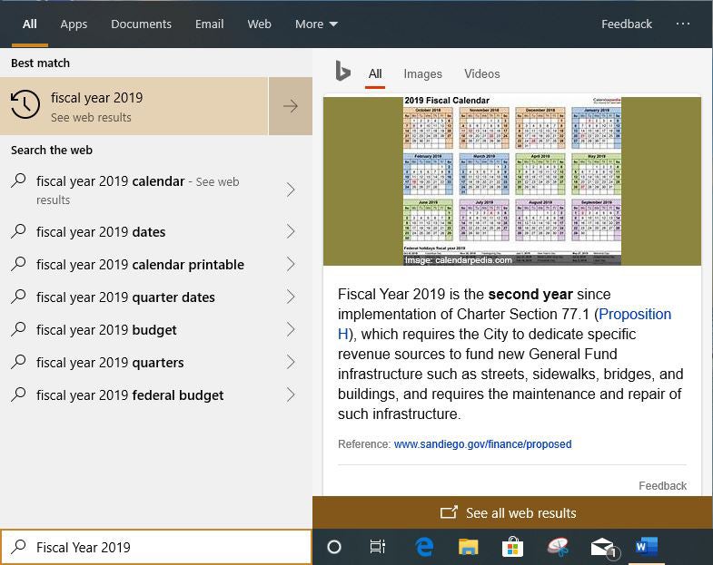 win10 v1903 review windows search results
