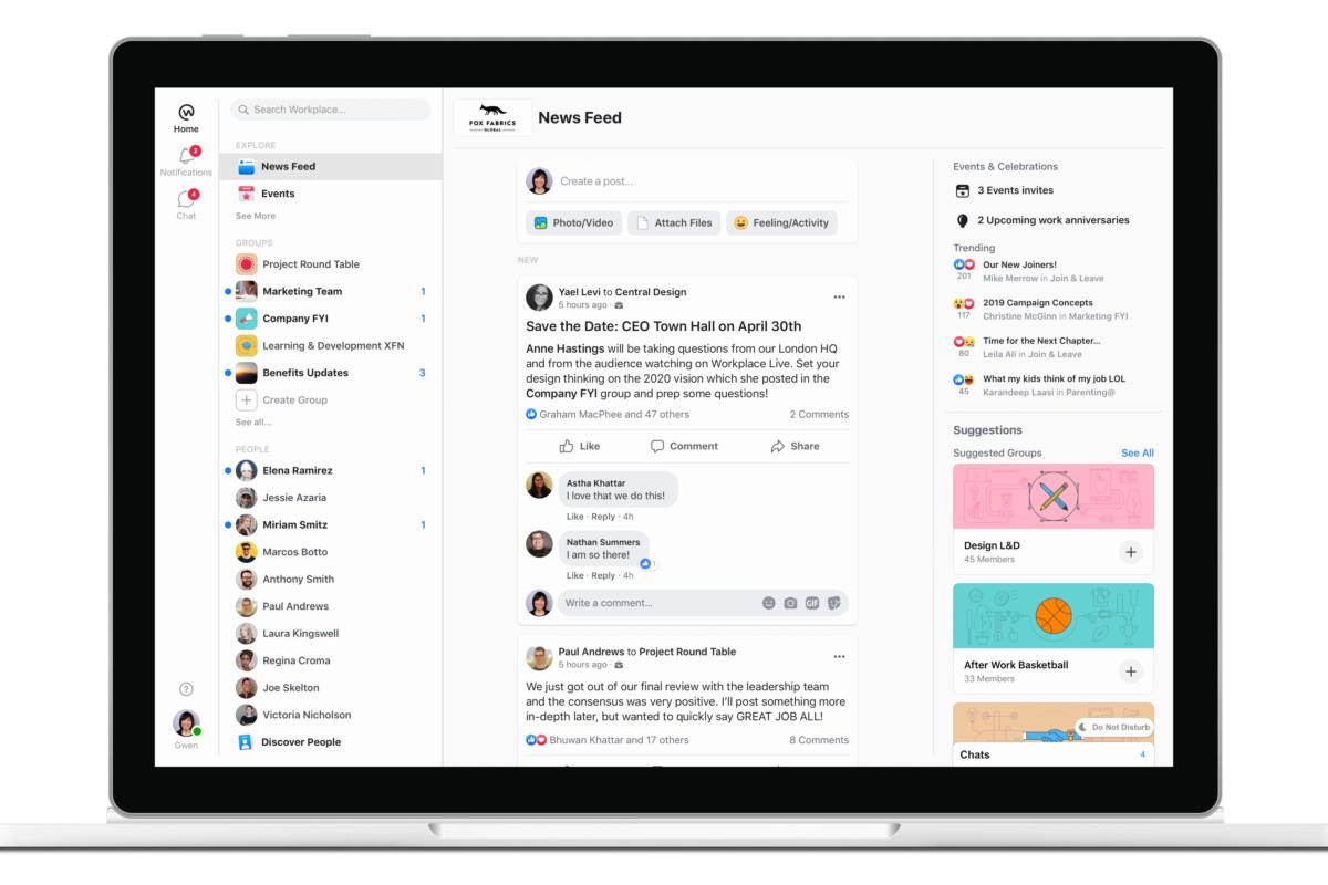 Image: Facebookâs Workplace gets updated UI, more emphasis on chat and groups