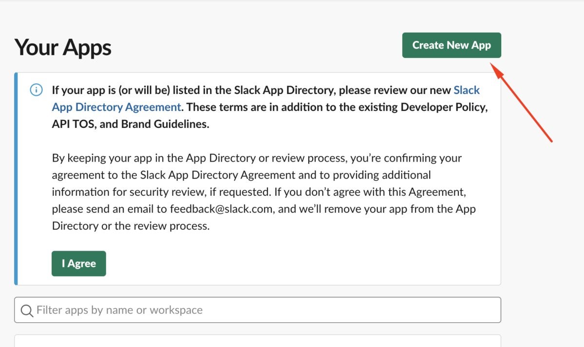 Slack Create App button