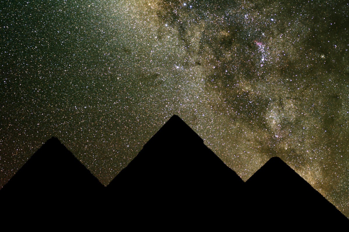 CIO | Middle East  >  Egypt  >  Giza  >  Milky way galaxy stars shine over the pyramids