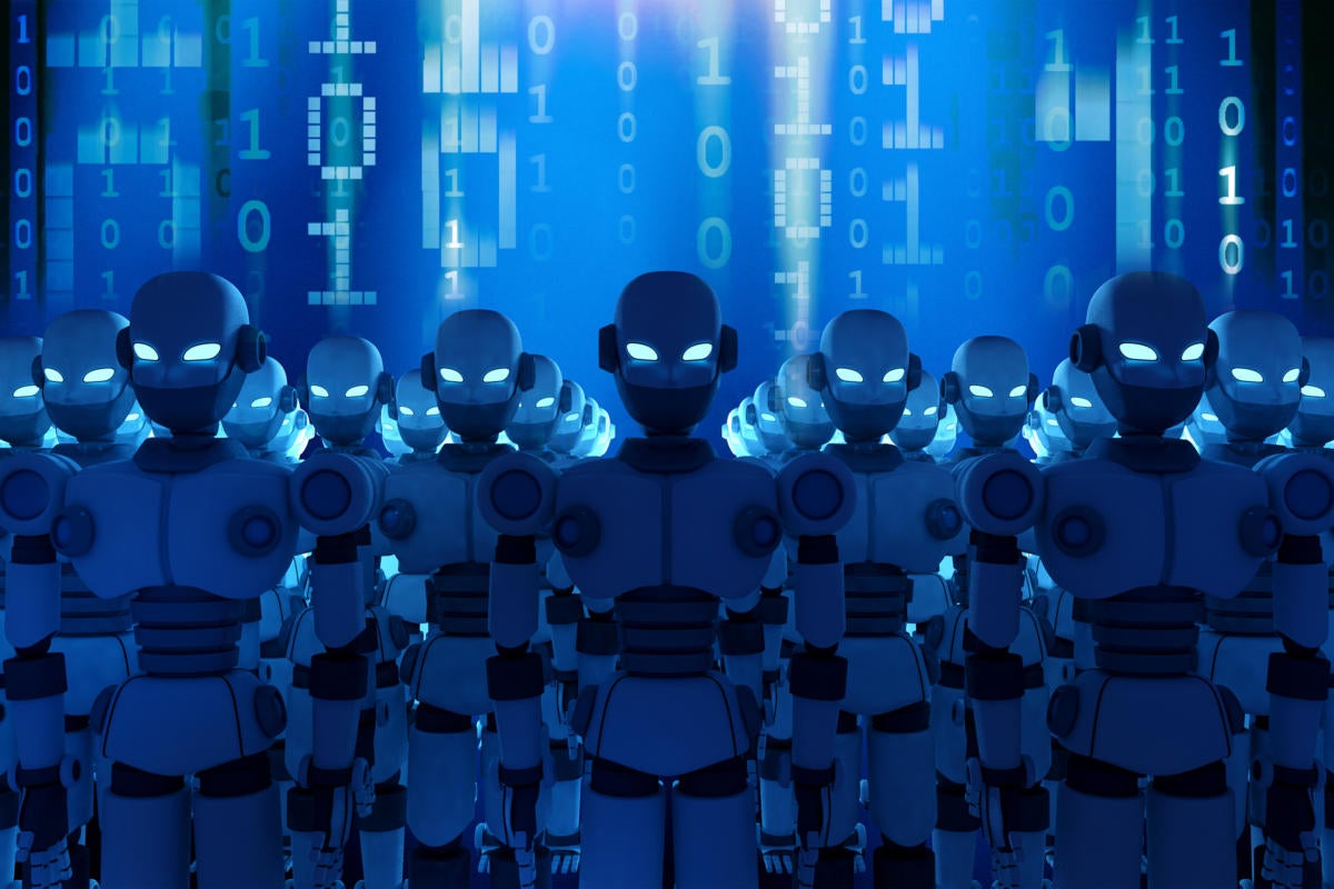 CSO  >  Botnet  >  Robots amid a blue binary matrix