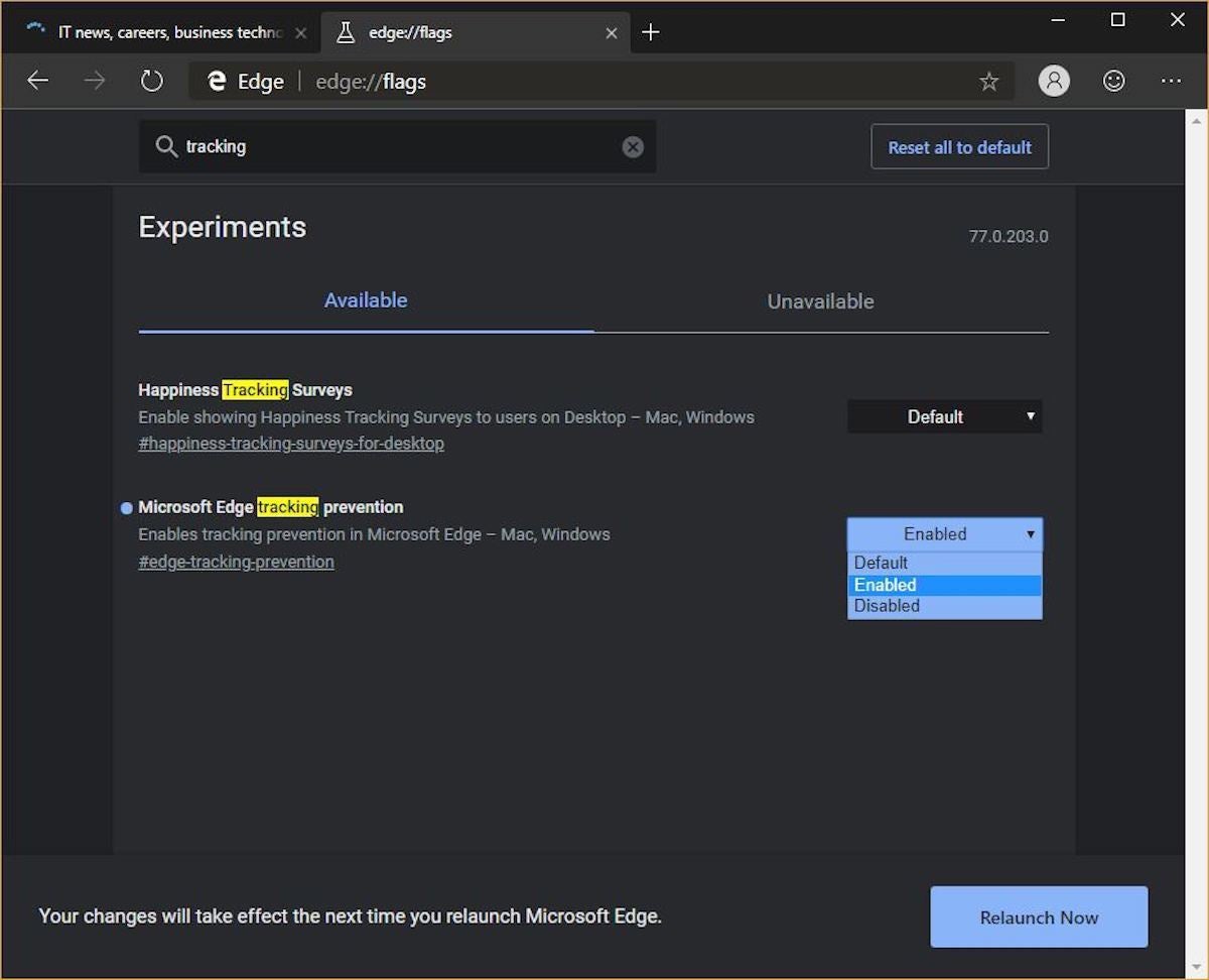 edge canary tracking prevention
