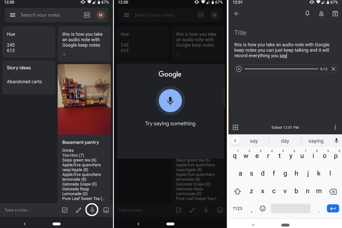 google keep notes audio