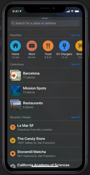 ios13 apple maps favorites