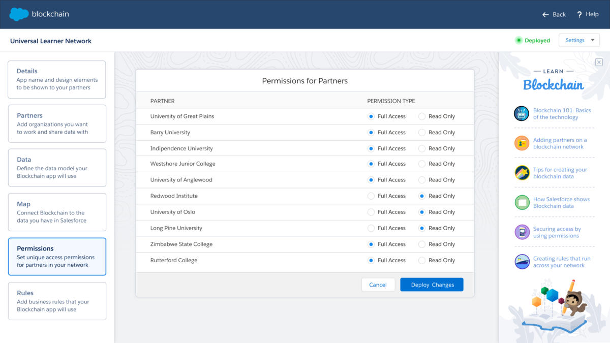salesforce blockchain builder permissions