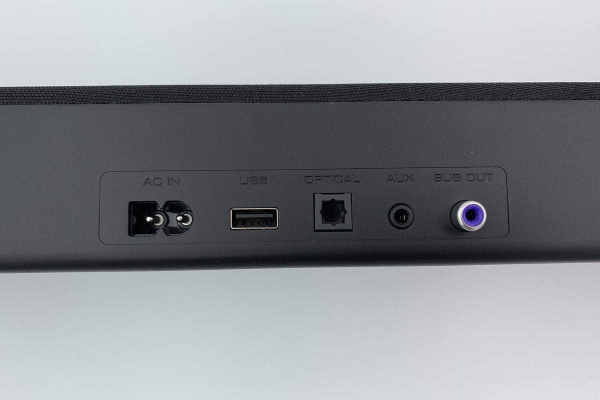 The SB2020’s rear panel has lots of input options as well as a subwoofer output.