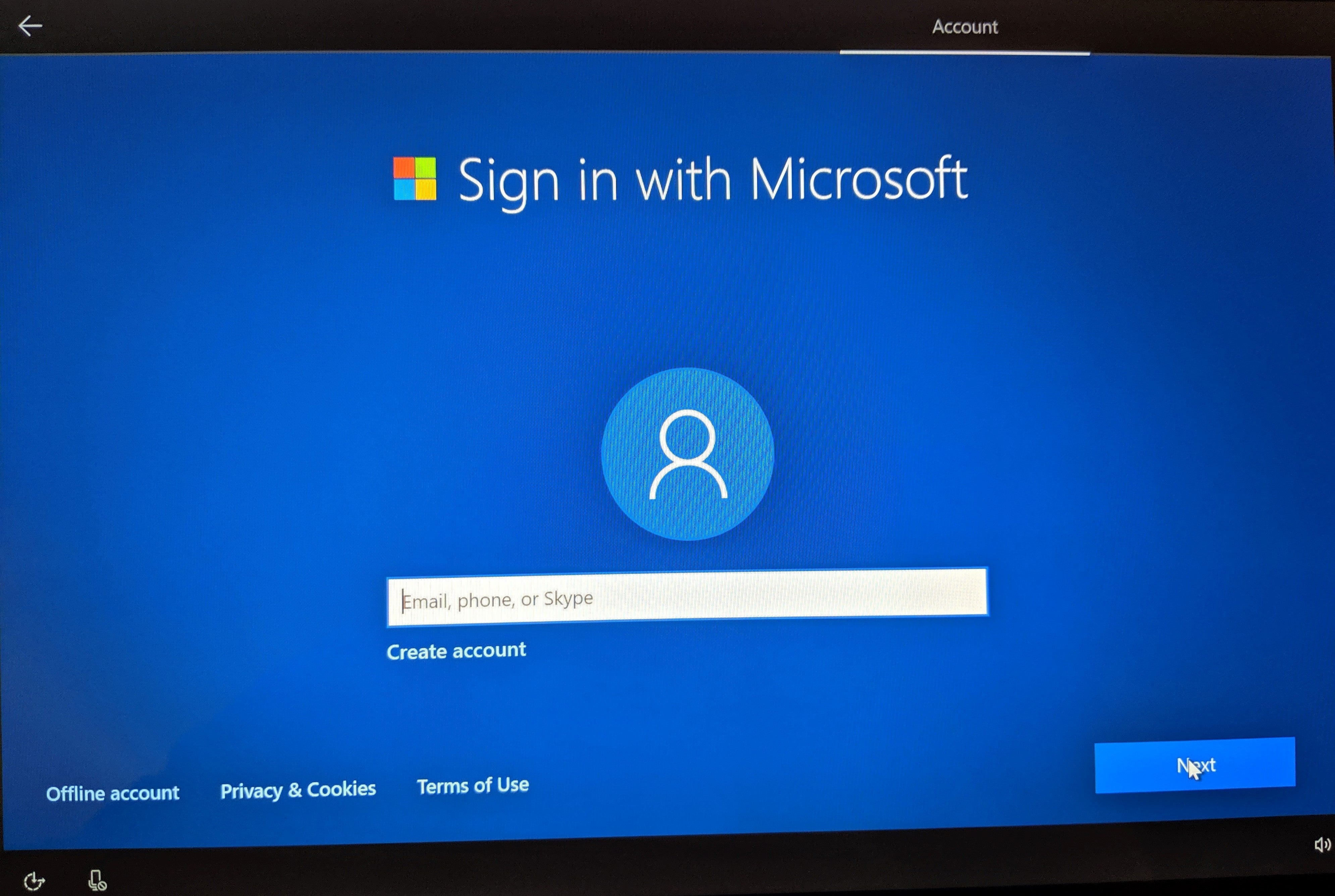 windows 10 installation skip microsoft account