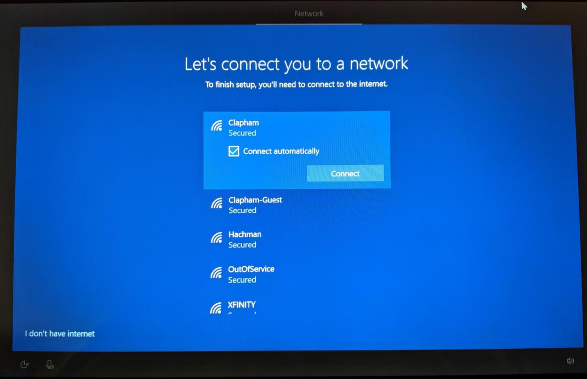 Windows 10 May 2019 Update OOBE wireless