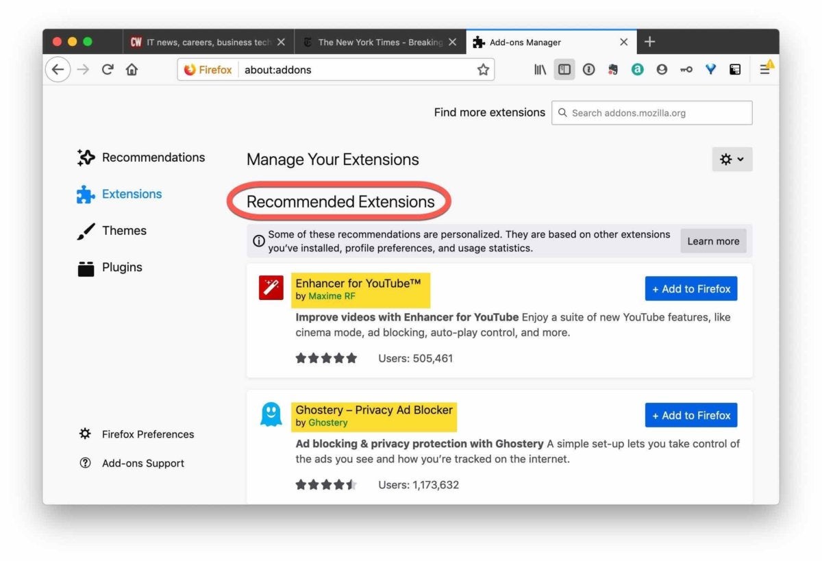 Firefox 68 recommended add-ons