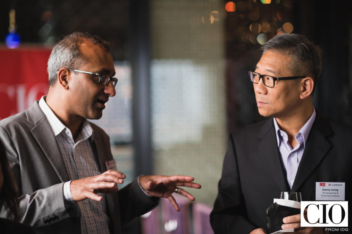 Vivek Sriram, CMO, Lucidworks, and Danny Leung, senior IT manager at The Hong Kong & China Gas Company during the welcome drinks prior to the CIO ASEAN roundtable discussion.
