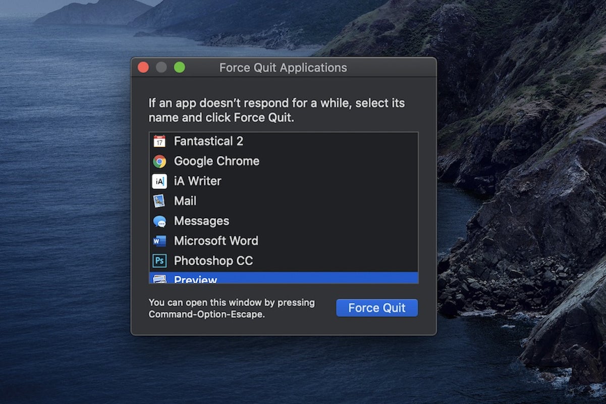 keyboard shortcut to force quit applications in macos