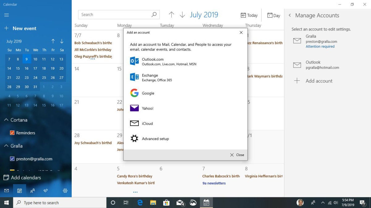 cortana add calendar win10 v1903