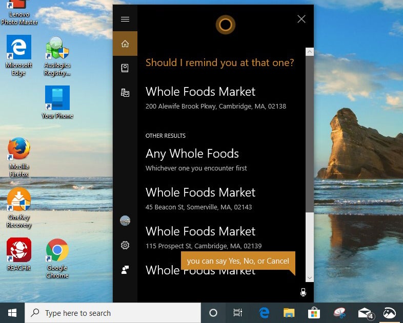 cortana location reminder win10 v1903