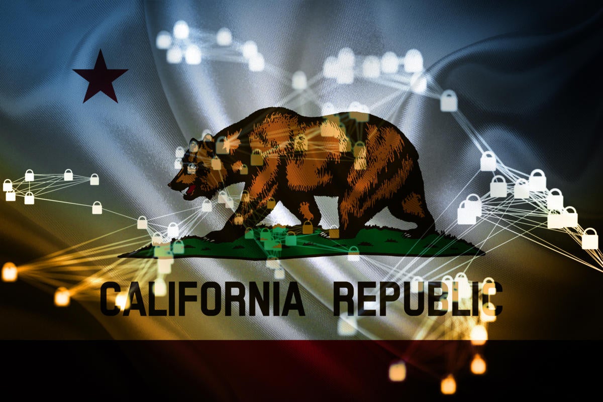 California Consumer Privacy Act  / CCPA  >  State flag / secured data