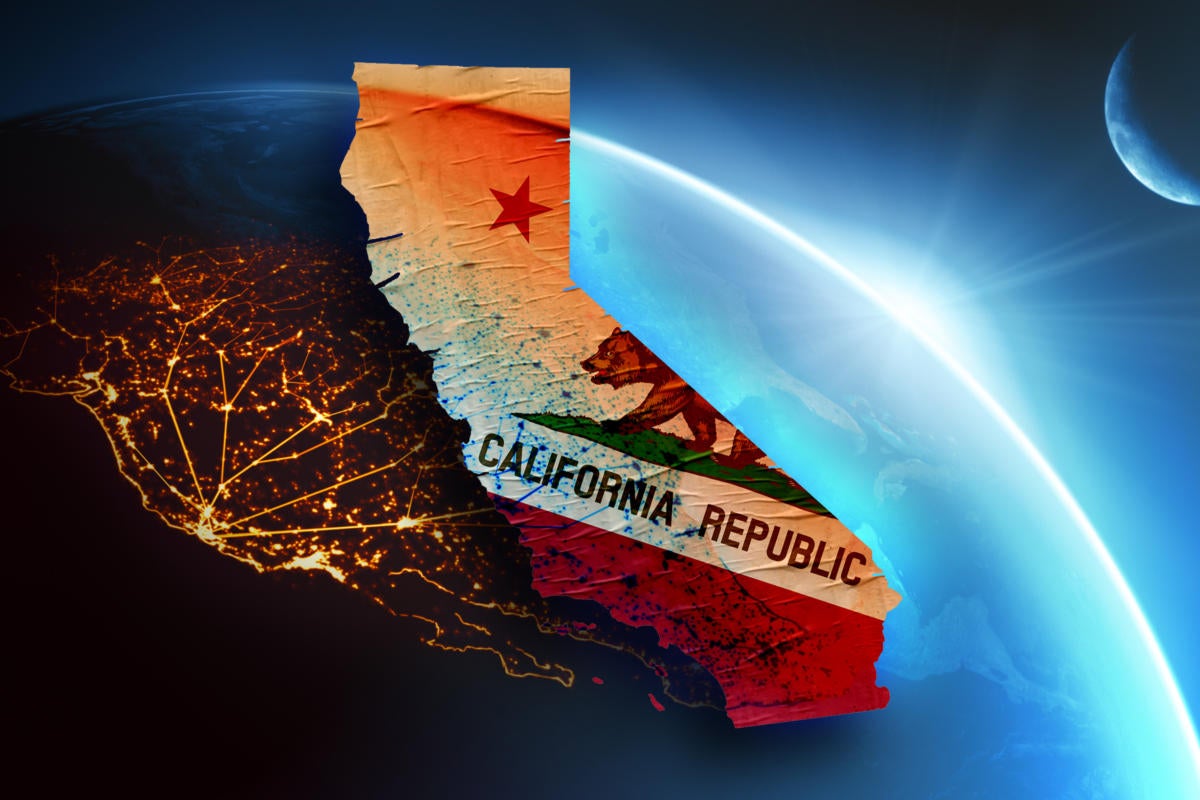 California Consumer Privacy Act  / CCPA  >  State flag superimposed on map and satellite view