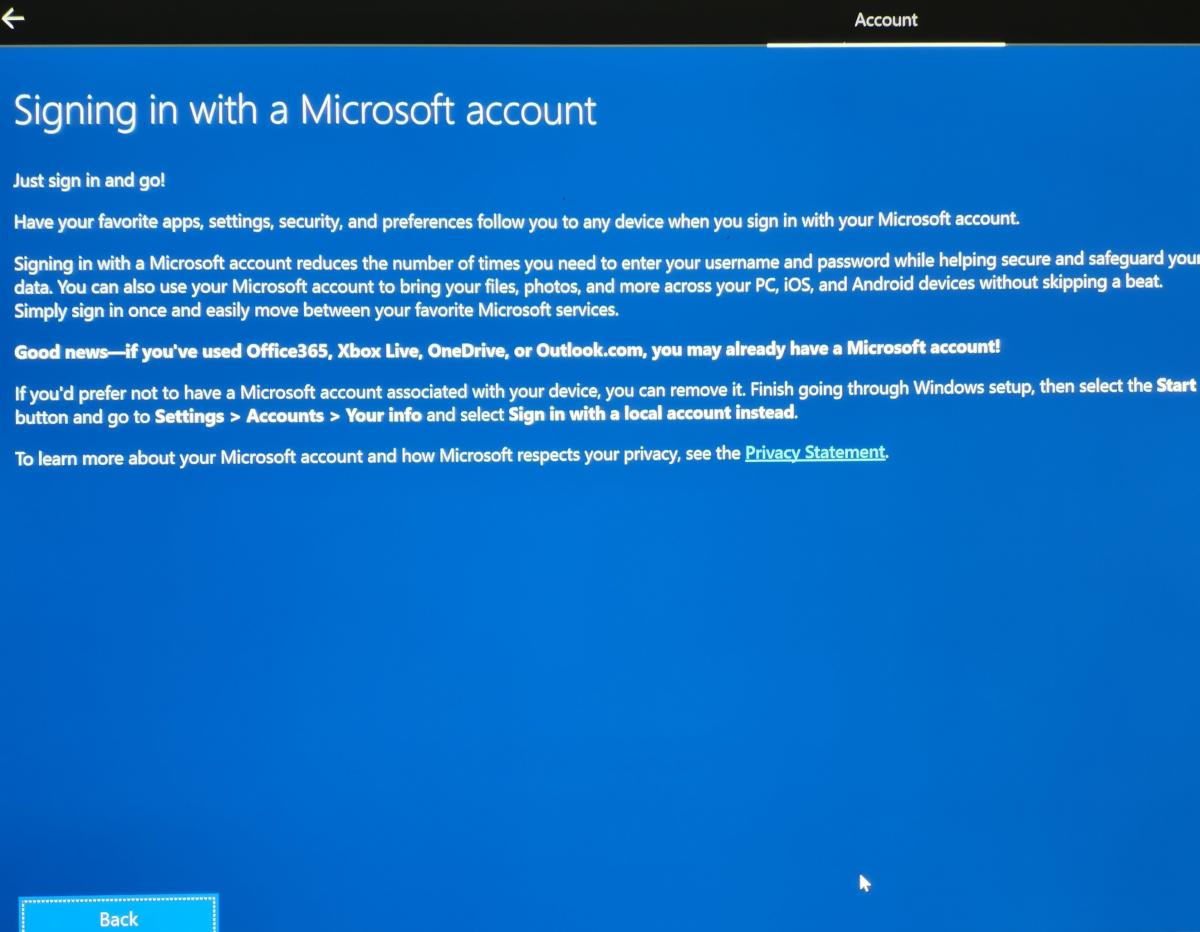 Windows 10 evil monologue Microsoft account