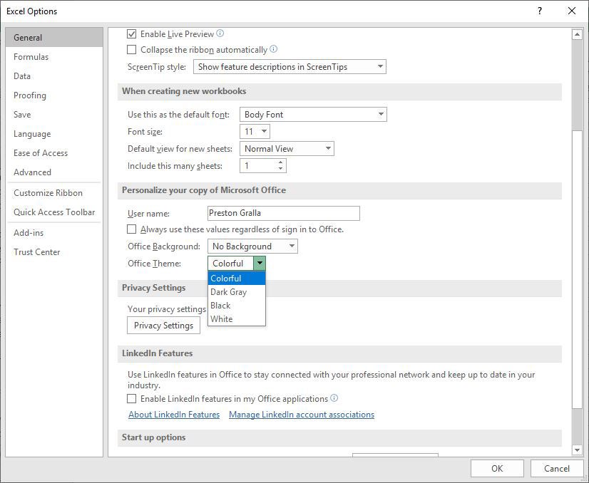 how to change the backstage title for excel on mac