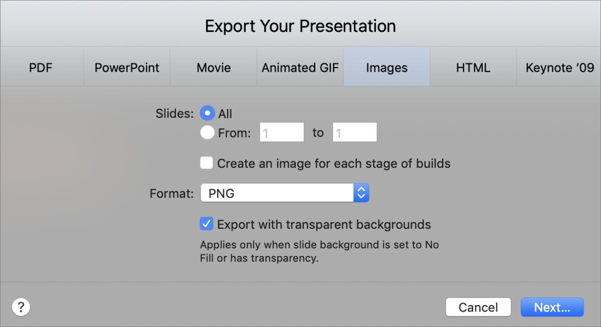 mac911 keynote export xparent