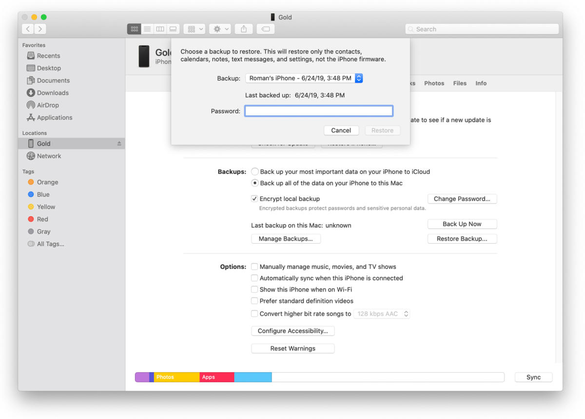 macoc catalina iphone restore