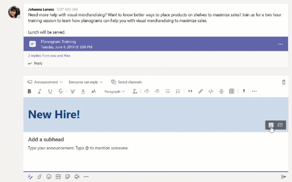 microsoft teams announcement large