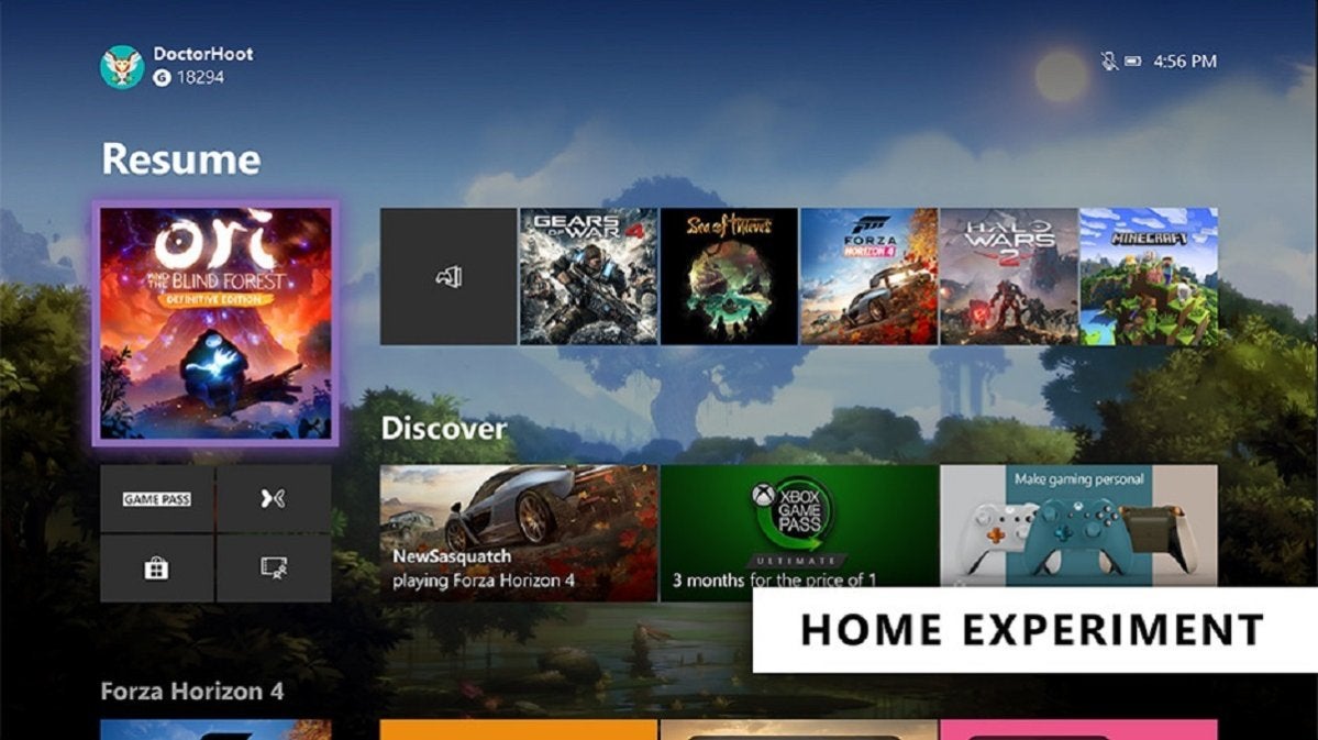 new xbox start screen experiment large