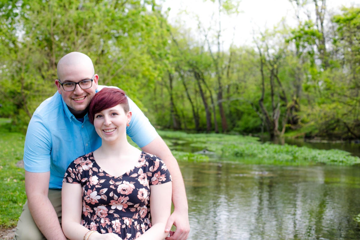 couple by pond